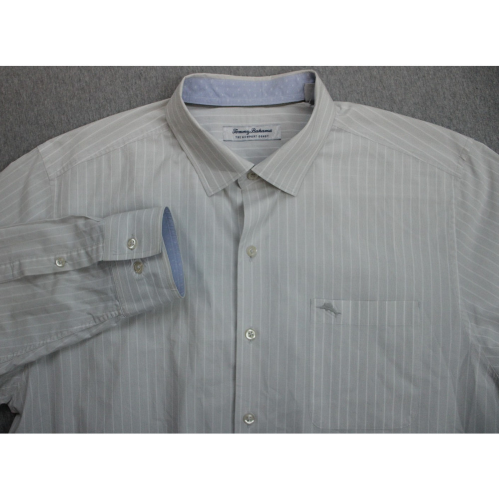 Tommy Bahama Shirt Mens Size L Striped Long Sleeve Pima Cotton Blend Dress